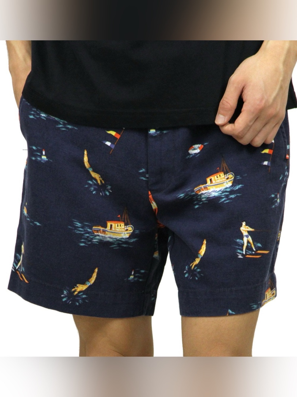 Polo Ralph Lauren Navy Nautical Chino Shorts Linen Cotton Boat Surf, 40
